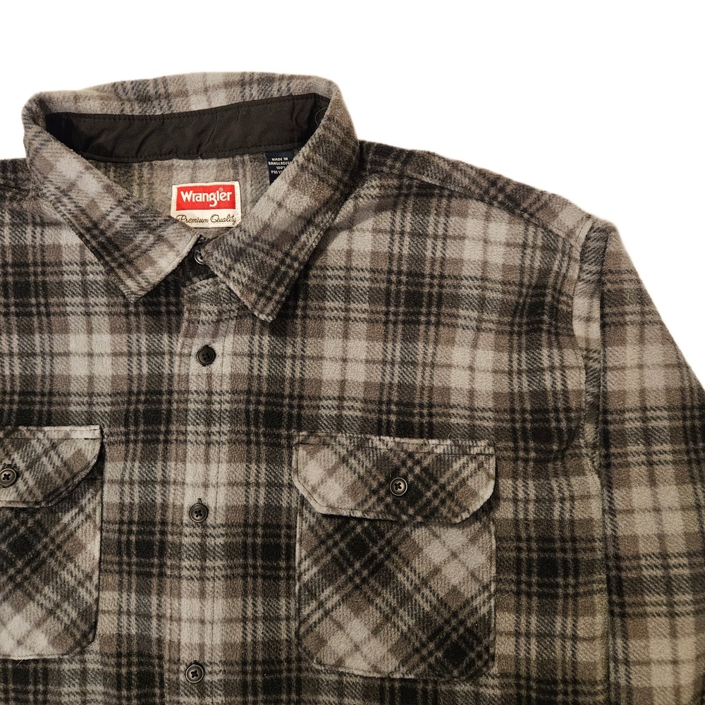 Wrangler 3XL 100% Polyester Button-Up Brown‎ Plaid Shirt